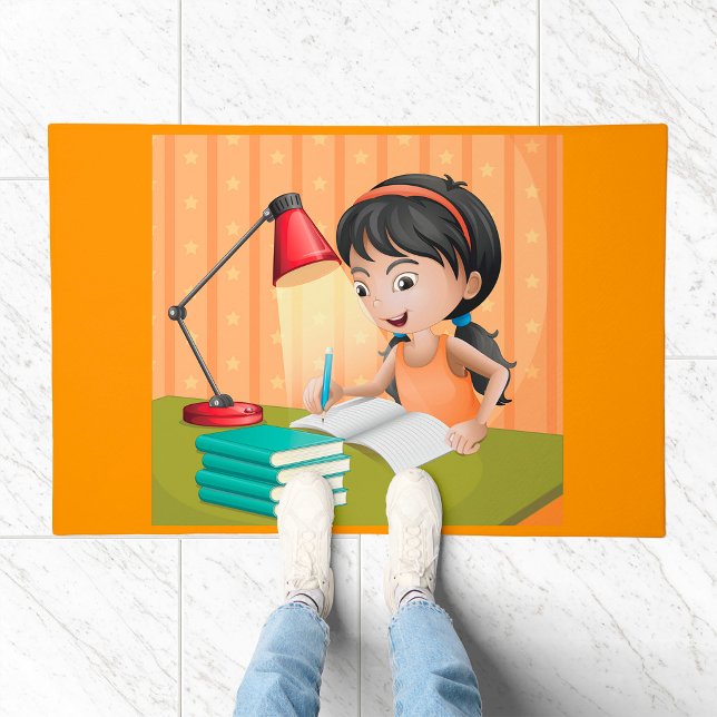 Girl Studying at Desk Doing Homework Doormat (Creator Uploaded)
