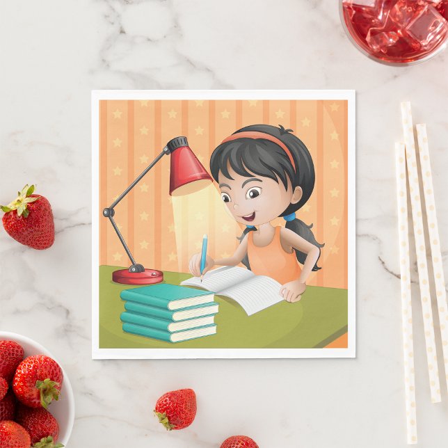 Girl Studying at Desk Doing Homework Napkins (Creator Uploaded)