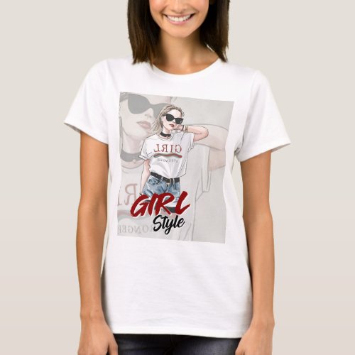 Girl Style Sticker Awesome T_Shirt