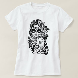 Girl Sugar Skull in flowers T-Shirt