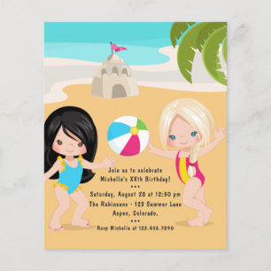 Girl Summer Beach Birthday Party Flyer