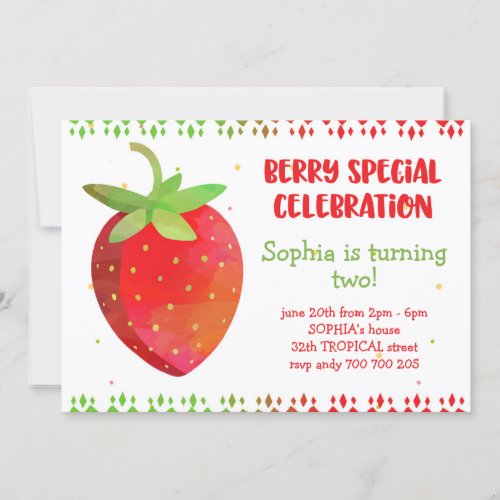 Girl Summer Birthday Berry Special Strawberry Cute Invitation