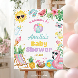 Girl Summer Party Beach Baby Shower Welcome Sign