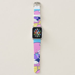 girl sunbathes on the beach with a cocktail in han apple watch band