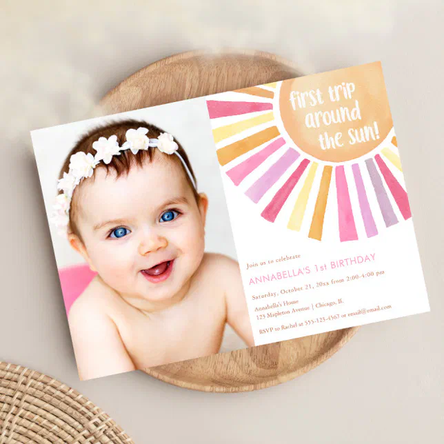 Girl Sunshine first trip around Sun birthday party Invitation | Zazzle