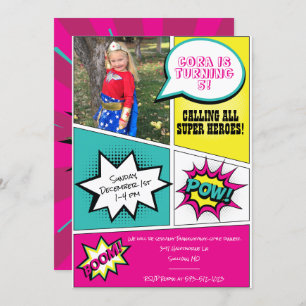 Girl Super Hero Birthday Party Invitation