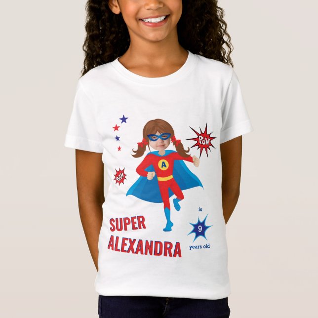 Girl Superhero 💥 Birthday Photo Colorful T-Shirt (Front)