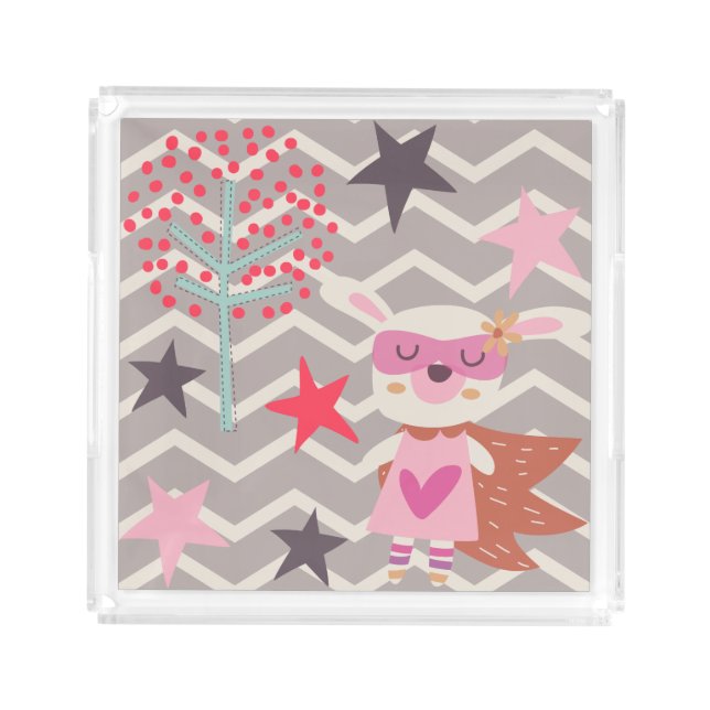 Girl Superhero Bunny Acrylic Tray (Front)