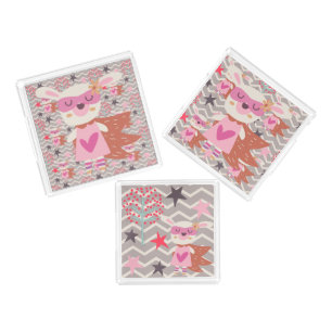 Girl Superhero Bunny Acrylic Tray