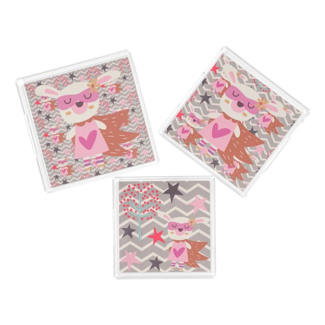 Girl Superhero Bunny Acrylic Tray (Set)