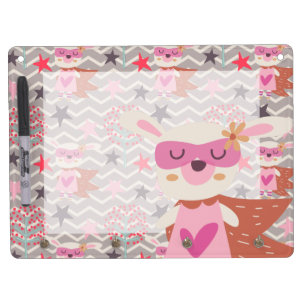 Girl Superhero Bunny Dry Erase Board With Keychain Holder