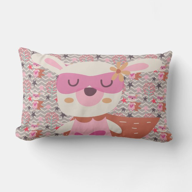 Girl Superhero Bunny Lumbar Pillow (Front)