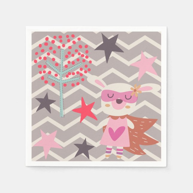 Girl Superhero Bunny Paper Napkins (Front)