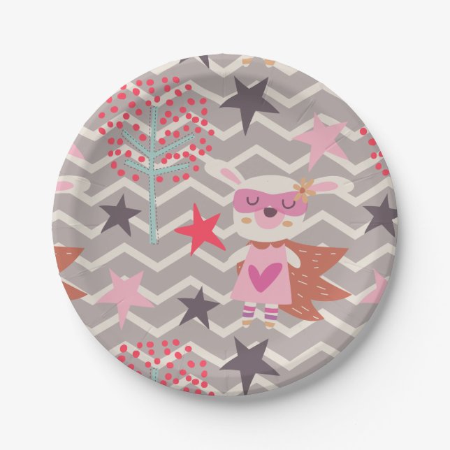 Girl Superhero Bunny Paper Plates (Front)