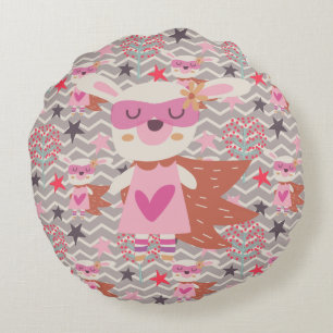 Girl Superhero Bunny Round Pillow