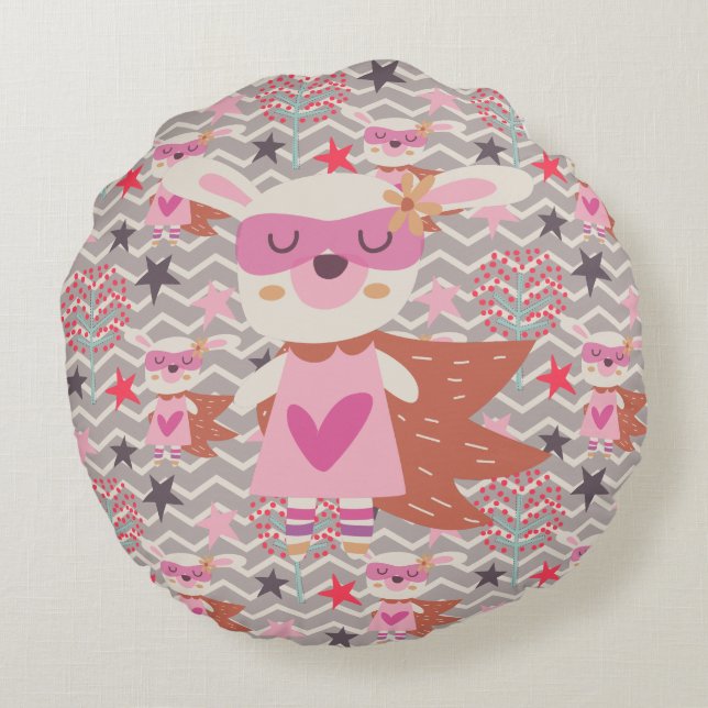 Girl Superhero Bunny Round Pillow (Back)