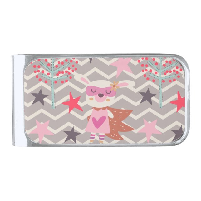Girl Superhero Bunny Silver Finish Money Clip (Front)