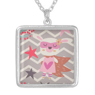 Girl Superhero Bunny Silver Plated Necklace
