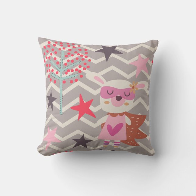 Girl Superhero Bunny Throw Pillow (Front)