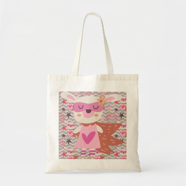 Girl Superhero Bunny Tote Bag (Front)