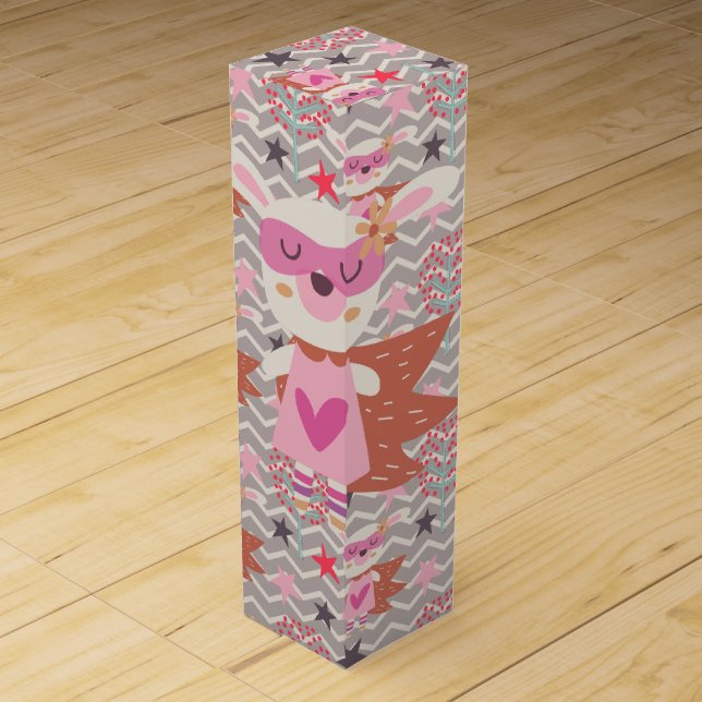 Girl Superhero Bunny Wine Box (Front)