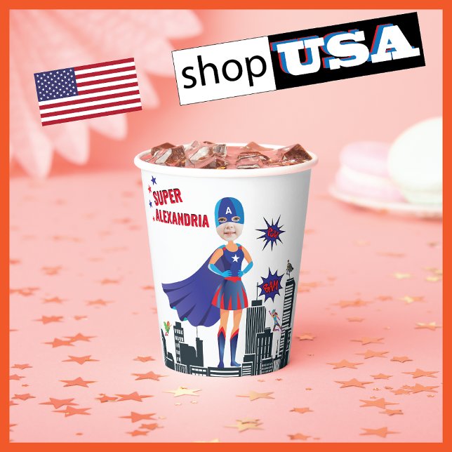 Girl Superhero 💥 Colorful Birthday Photo Paper Cups (Creator Uploaded)