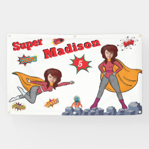 Girl Superhero Flying 💥 Birthday Photo Banner
