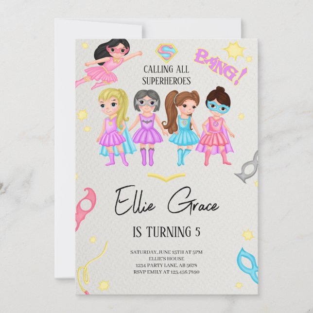 Girl Superheroes Invitation (Front)