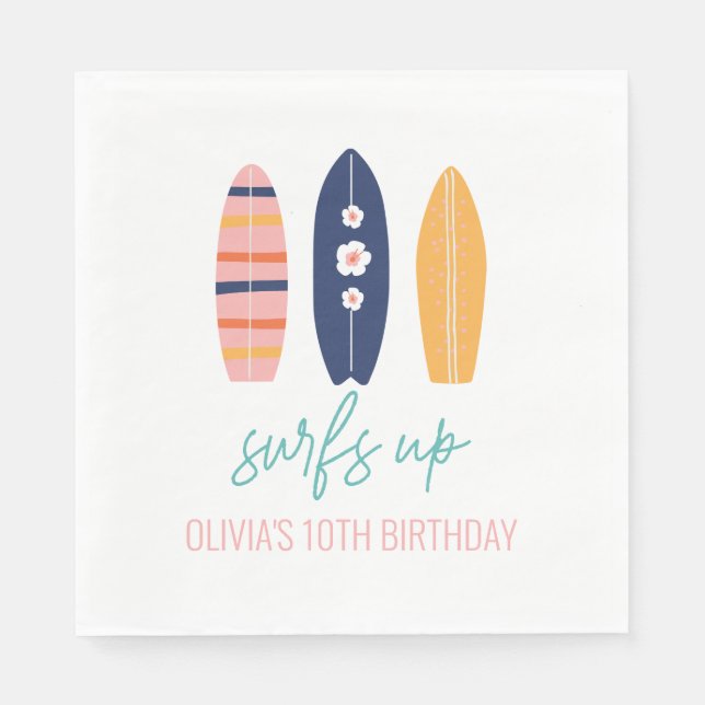Girl Surfboard Beach birthday  Napkins (Front)