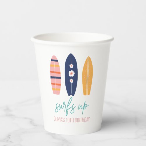 Girl Surfboard Beach birthday Paper Cups
