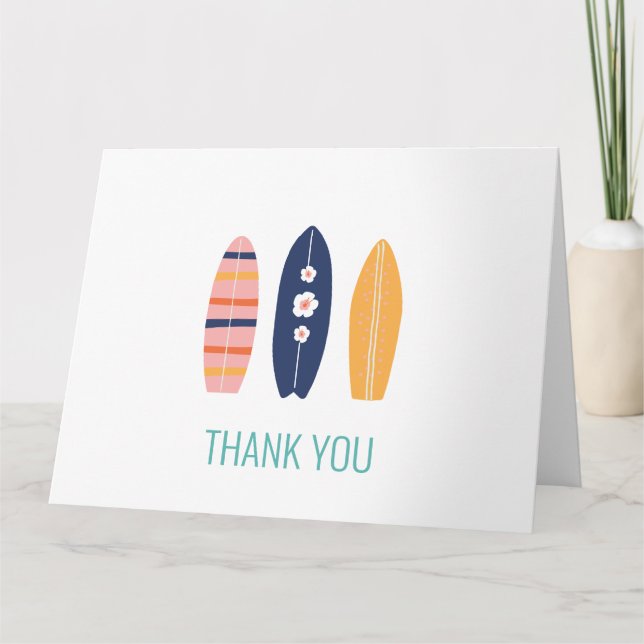 Girl Surfboard Beach birthday Thank You Card (Front)