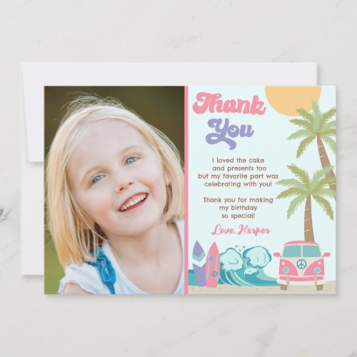 Girl Surfs Up Beach Surf Birthday Thank You Cards