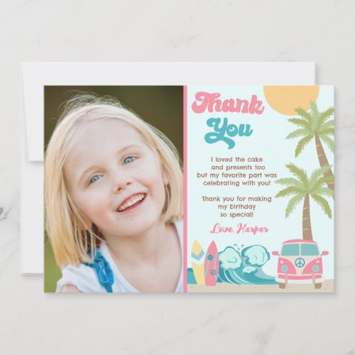 Girl Surfs Up Beach Wave Birthday Thank You Cards