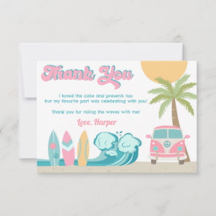 Girl Surf's up Surf Beach Birthday Thank You Cards