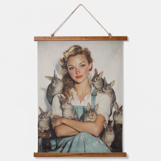 Girl Surrounded by Bunnies Hanging Tapestry (Front)