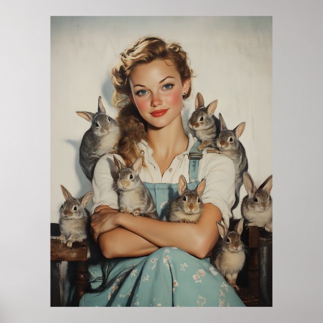 Girl Surrounded by Bunnies Poster (Front)