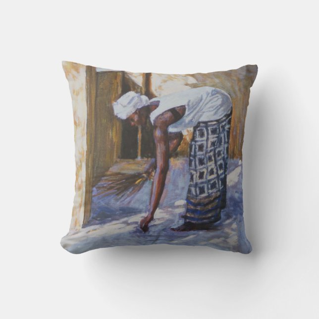 Girl Sweeping II 2002 Throw Pillow (Front)