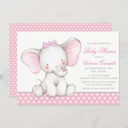 Girl Sweet Elephant Baby Shower Invitations