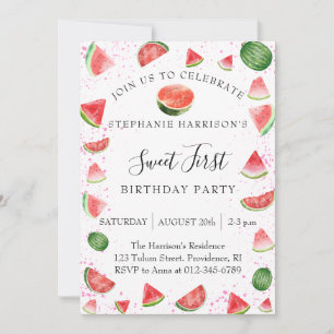 Girl Sweet First Birthday Party Watermelon Invitation