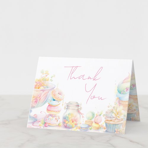 Girl Sweet One Sweet Treats First Birthday Thank You Card