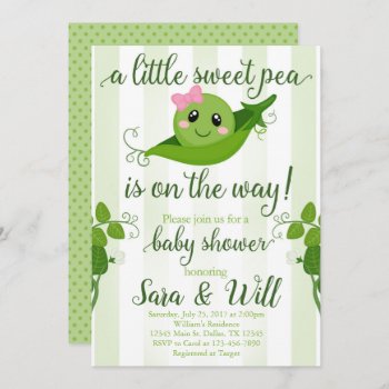 Girl Sweet Pea Pod Baby Shower Invitation Invite by PerfectPrintableCo at Zazzle