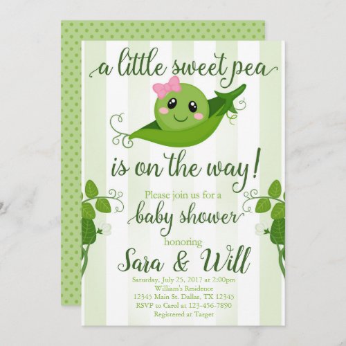 Girl Sweet Pea Pod Baby Shower Invitation Invite