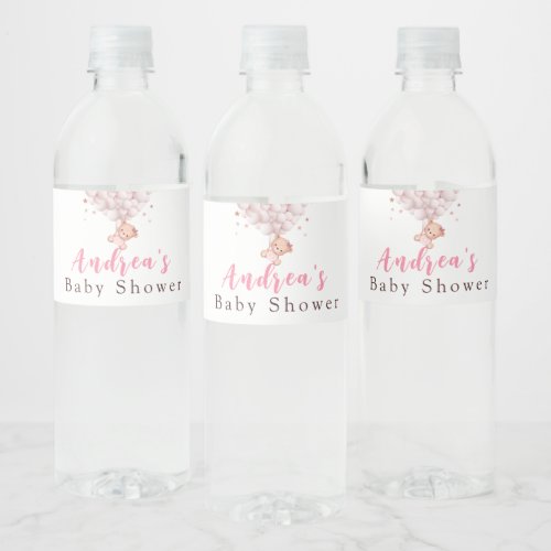Girl Sweet Pink Bear Baby Shower Water Bottle Label