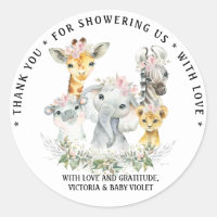 Girl Sweet Safari Baby Shower Classic Round Sticker