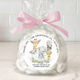 Girl Sweet Safari Baby Shower Classic Round Sticker