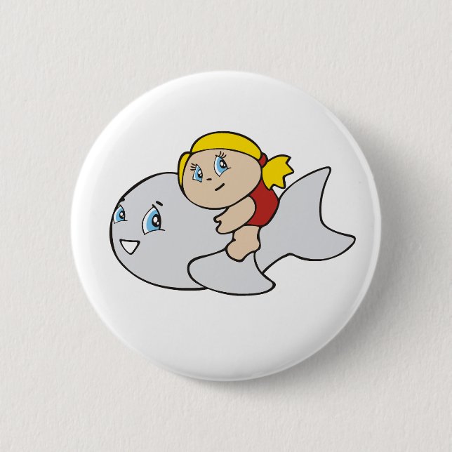 Girl Swimming with Dolphin Pinback Button (Front)