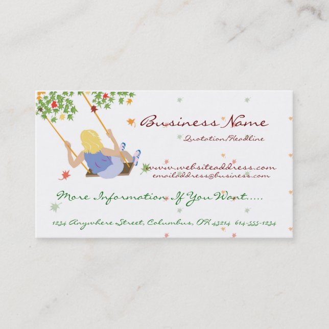 Girl Swinging/Fall Leaves Business Cards (Front)