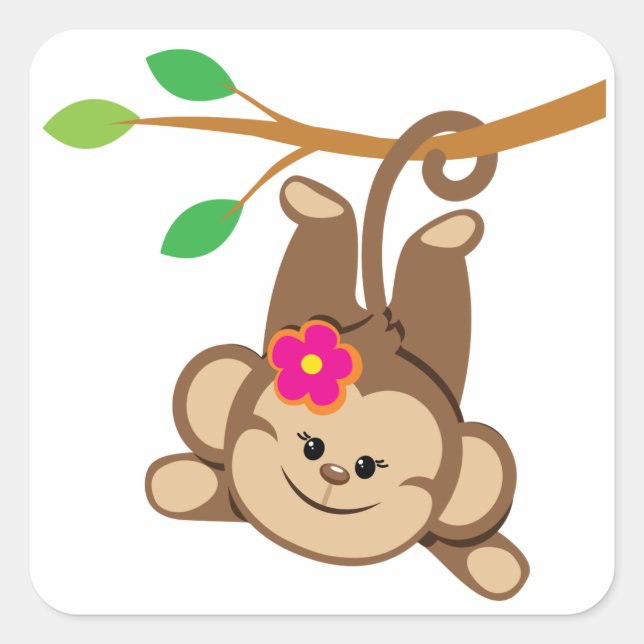 Girl Swinging Monkey Square Sticker (Front)