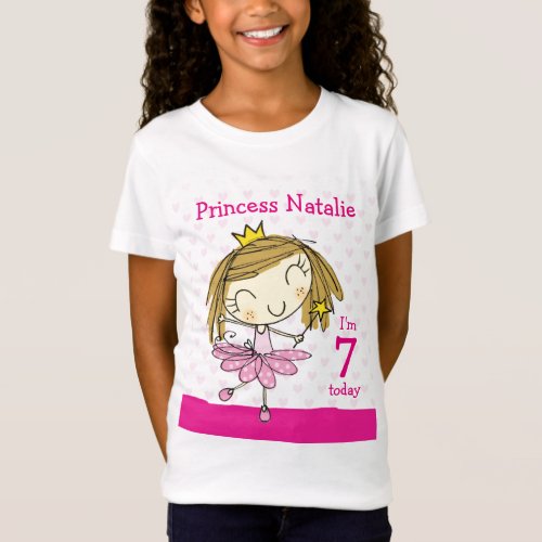 GIRL T_SHIRT Age 7 cute pink princess 7th Birthday