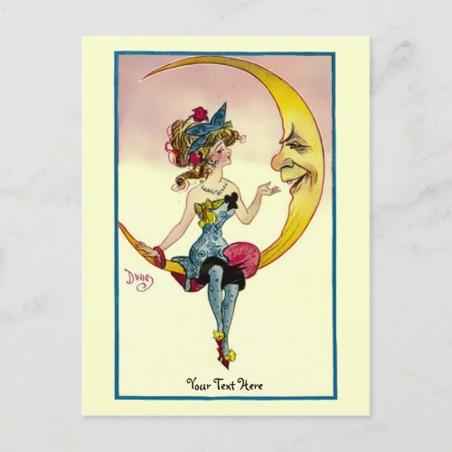 Girl Talking To Crescent Moon by Dwig Postcard